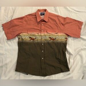 Vintage Wrangler Cowboy Western Horses Shirt with Pearl Snaps - XL